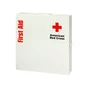 Metal cabinet of the Large 50-Person Workplace ANSI A+ First Aid Kit showing the front and cabinet latch on the side.