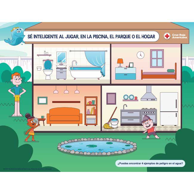 Play It Smart At Your Home Pool Or Park WHALE Tales Poster, in Spanish.