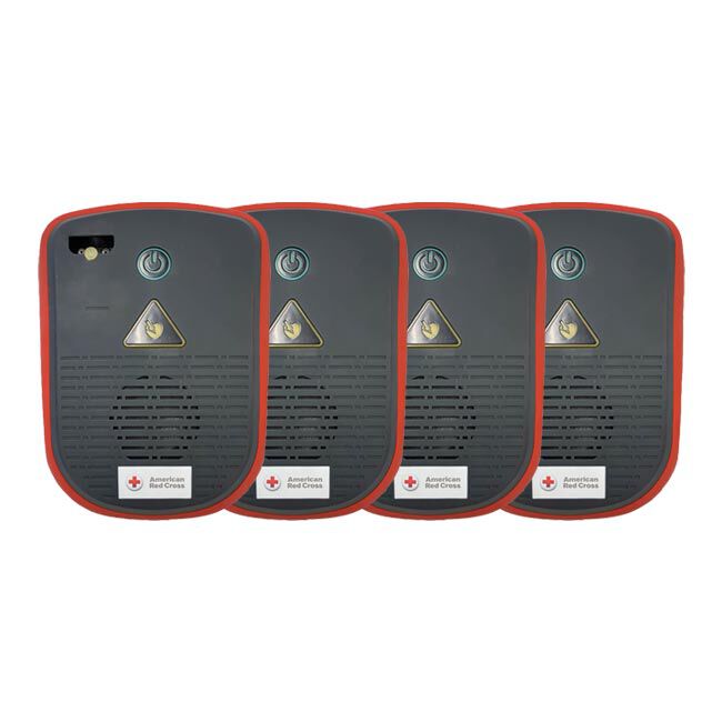 Four Pack of Red Cross AED Trainer with Adult and Child Gel Adhesive Pads.