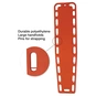 Orange Kemp USA Spineboard showcasing the durable polyethylene, large handholds and pins for strapping.