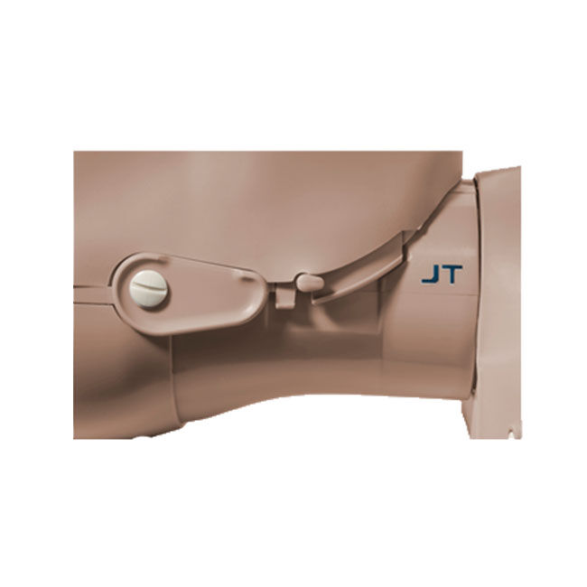 Closeup of the jaw thrust mechanism on the Prestan Adult Jaw Thrust Manikin with CPR Monitors.