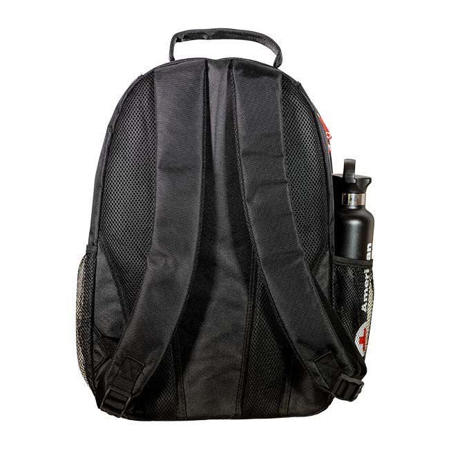 American Red Cross Black Backpack - back view of the shoulder straps.