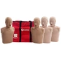 Four Prestan Professional Child CPR Manikins with Tan and Brown Skin next to American Red Cross Bag.