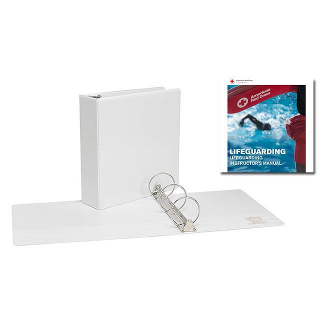 American Red Cross Lifeguarding Manual and two 3-Ring Binders.