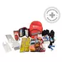 4-Person, 3-Day / 72-Hour Emergency Preparedness Kit with items including First Aid Kit, Hand Crank Radio, Drinking Water, Hand Warmers, Multi-Tool and Hygiene Products.