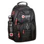 American Red Cross Black Backpack with a Red Cross branded water bottle in the side pocket.