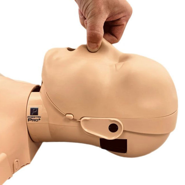 Prestan PRO+ Adult Manikin Head with nose being pinched.