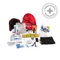 Basic 3-Day 72 Hour Emergency Preparedness Kit with items including Multi-Tool, Emergency Blanket, Poncho, Whistle, Hygiene Products, Water, Tweezers and Bandages.