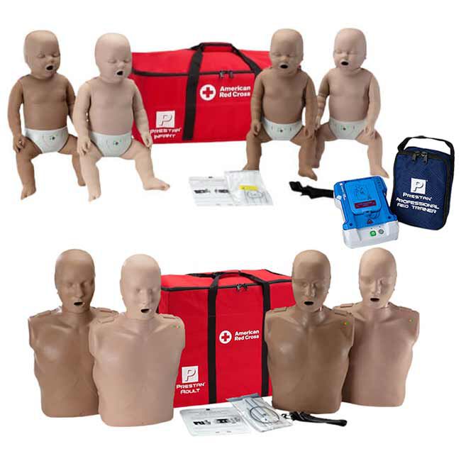 Prestan Professional Adult & Infant CPR manikin 4 packs, brown and tan, with AED trainer (SET).