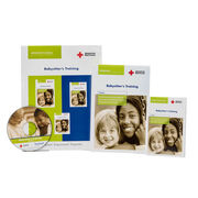 The American Red Cross Babysitter's Training DVD, Instructor's Manual, Handbook, and Emergency Reference Guide featuring a woman babysitter and young girl.