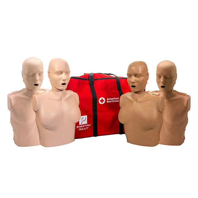 Prestan male and female manikin set with Red Cross carrying bag.